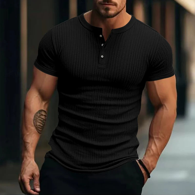 Camisa Masculina de Verão com Gola Henley