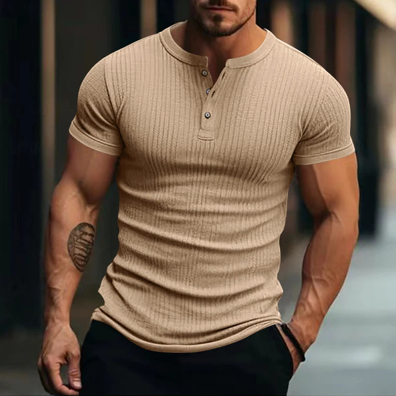Camisa Masculina de Verão com Gola Henley