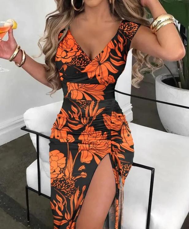 Vestido Romana Estampada Floral Com Fenda L - ROMANA SHOPPING