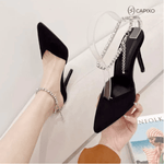 Scarpin Capixo Salto Alto Bico Fino Strass - ROMANA SHOPPING