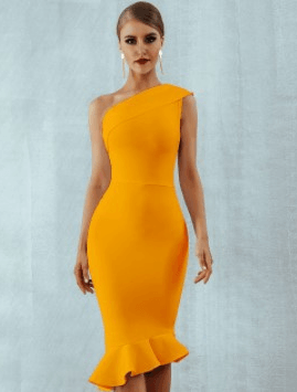 Vestido bodycon feminino de um ombro com babados - ROMANA SHOPPING