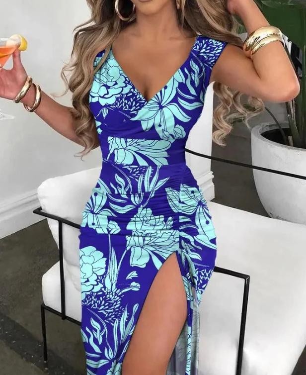 Vestido Romana Estampada Floral Com Fenda L - ROMANA SHOPPING