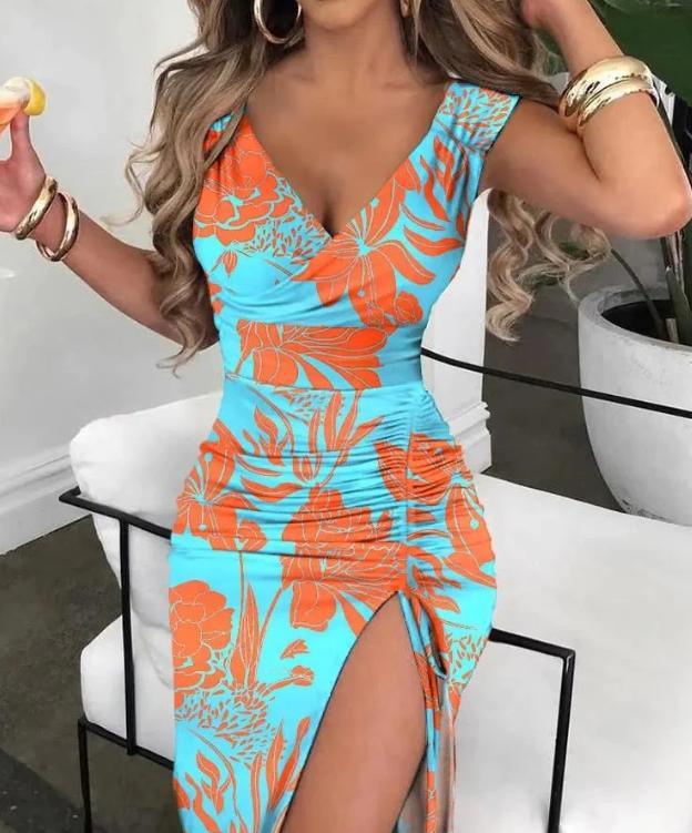 Vestido Romana Estampada Floral Com Fenda L - ROMANA SHOPPING