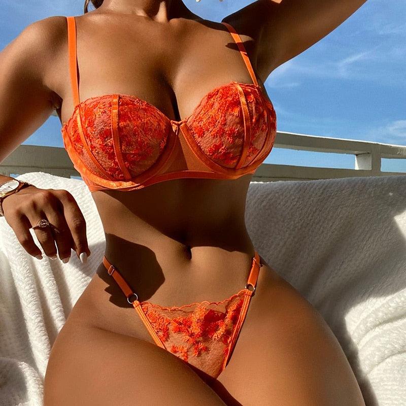 Conjunto de Lingerie Calcinha e Sutiã Transparente de Renda - ROMANA SHOPPING