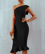 Vestido bodycon feminino de um ombro com babados - ROMANA SHOPPING